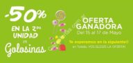 Oferta Ganadora Supermercados Toledo: 50% de descuento en la segunda unidad de golosinas.